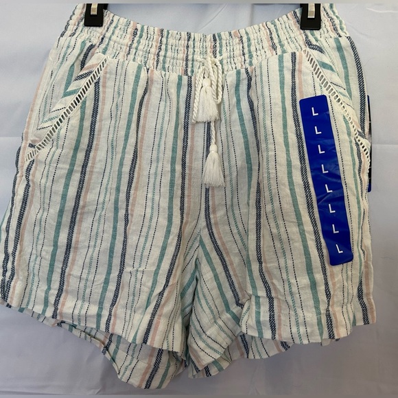 NWT Women's Briggs Striped Shorts with Draw Tie Waist - Size Large - Picture 1 of 5
